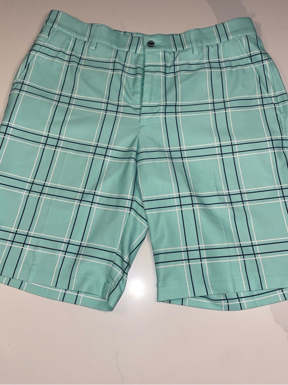 Dunning Golf  Men's Mint Plaid Performance Golf Shorts 34